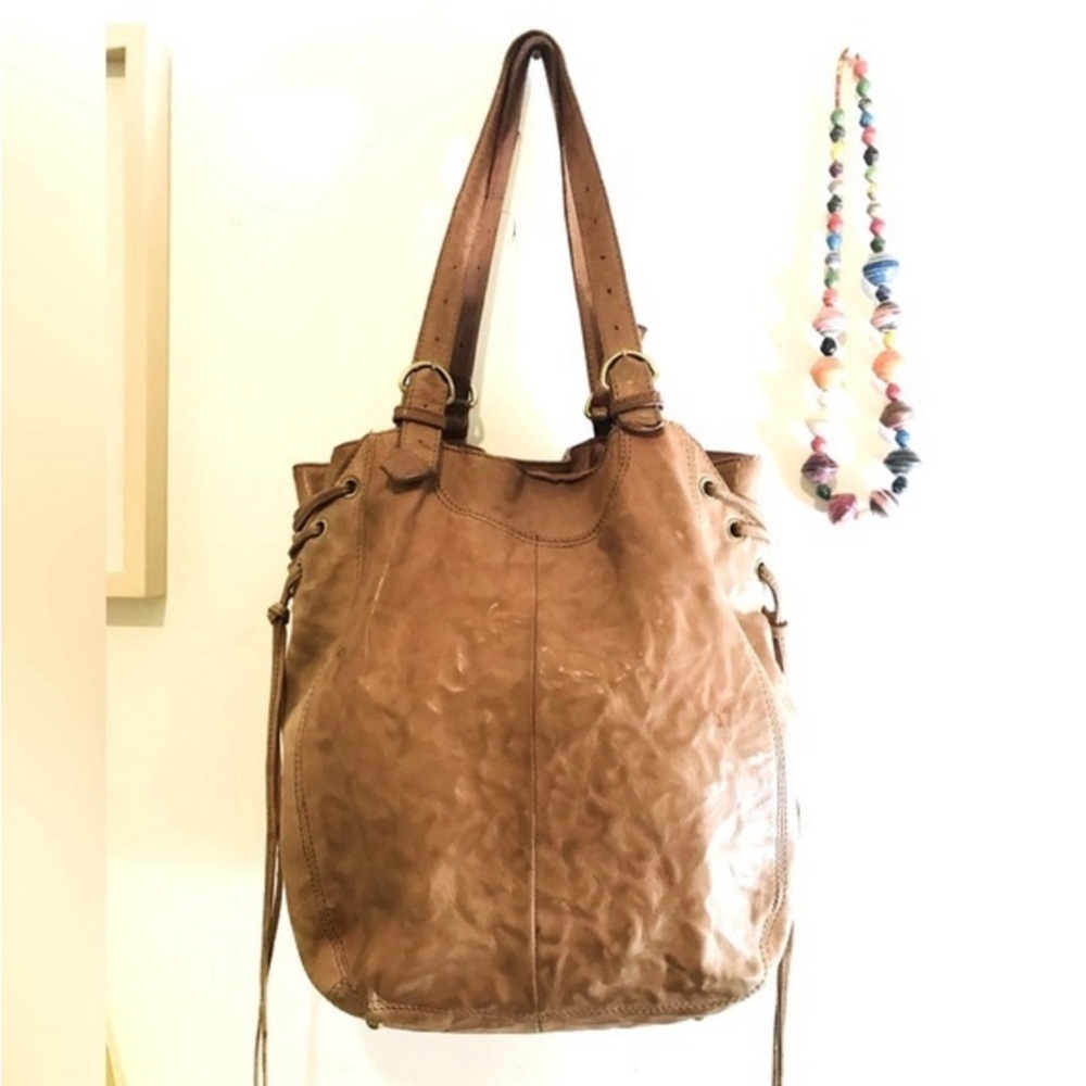 Lafayette 148 New York Tan Leather Double-Strap Shoulder Tote